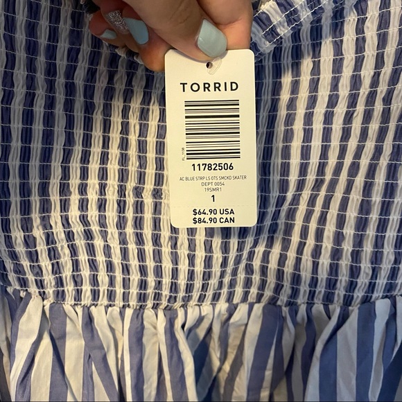 Torrid Blue Striped Smocked Skater Dress Sz1 XL - Picture 8 of 8